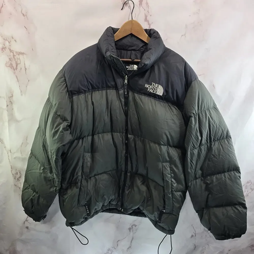 The North Face Jacket Mens 2XL Black Green Goose Down 700 FP Vtg Y2K Coat Nuptse